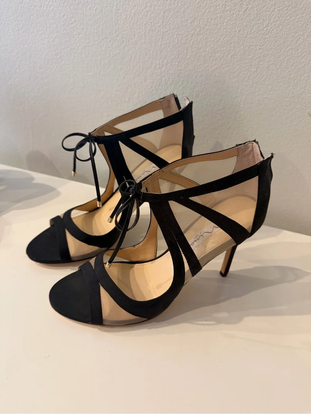Nina New York Black Lace-Up Mesh High Heel Sandals Size 9M